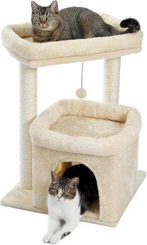 PEQULTI Cat Tree Tower for Indoor Cats with Private Cozy Cat Condo, Natural Sisal Scratching Posts and Plush Pom-pom for Small Cats in Kuwait