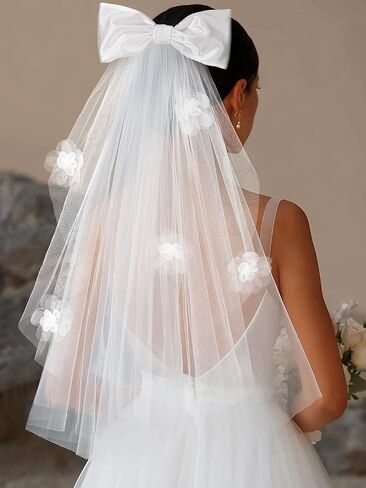 يضيء Jeairts حجاب الزفاف مع القوس LED White Flower Tulle Associory in Saudi Arabia