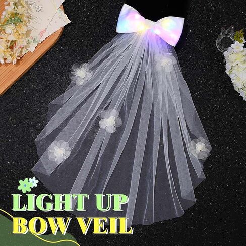 JEAIRTS Light Up Bridal Veil with Bow LED White Flower Tulle Wedding Hair Accessories in Saudi Arabia