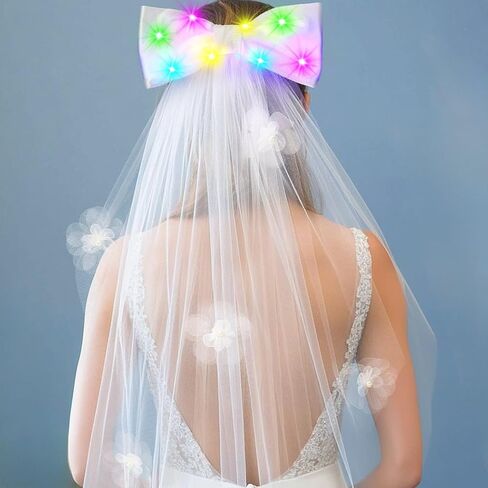 JEAIRTS Light Up Bridal Veil with Bow LED White Flower Tulle Wedding Hair Accessories in Saudi Arabia