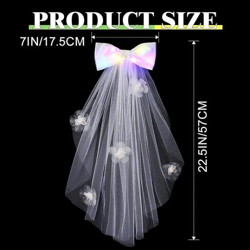 JEAIRTS Light Up Bridal Veil with Bow LED White Flower Tulle Wedding Hair Accessories in Saudi Arabia