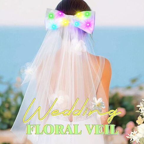 JEAIRTS Light Up Bridal Veil with Bow LED White Flower Tulle Wedding Hair Accessories in Saudi Arabia