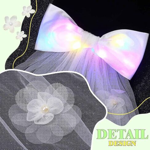JEAIRTS Light Up Bridal Veil with Bow LED White Flower Tulle Wedding Hair Accessories in Saudi Arabia