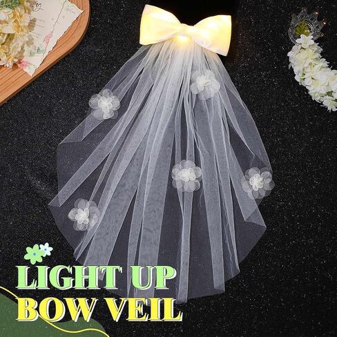 يضيء Jeairts حجاب الزفاف مع القوس LED White Flower Tulle Associory in Saudi Arabia