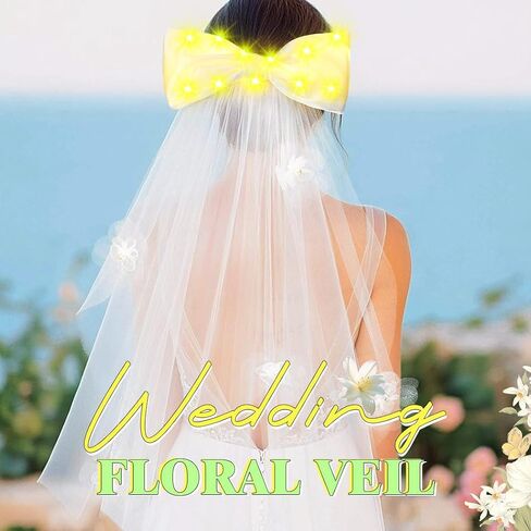 يضيء Jeairts حجاب الزفاف مع القوس LED White Flower Tulle Associory in Saudi Arabia