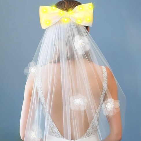 يضيء Jeairts حجاب الزفاف مع القوس LED White Flower Tulle Associory in Saudi Arabia