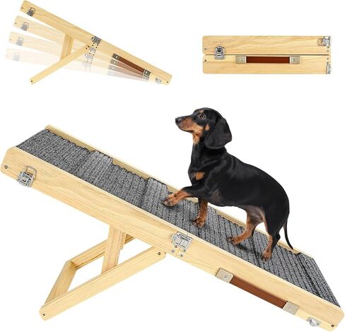 Dog Ramp for Bed and Couch -Extra Wide- 23’’H Adjustable Height, Excellent Traction Pet Ramp for Small Large Dogs to Get on High Bed, Couch, Car, Max 143lbs, Non-Slip Mat Dog Steps in Saudi Arabia