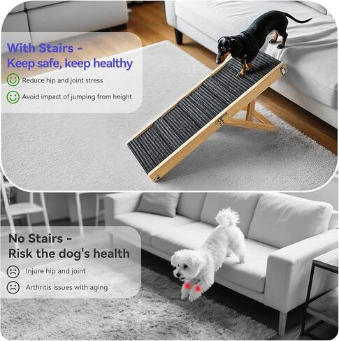 Dog Ramp for Bed and Couch -Extra Wide- 23’’H Adjustable Height, Excellent Traction Pet Ramp for Small Large Dogs to Get on High Bed, Couch, Car, Max 143lbs, Non-Slip Mat Dog Steps in Saudi Arabia