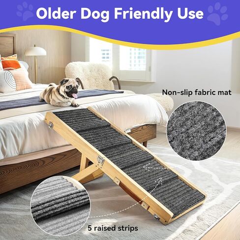 Dog Ramp for Bed and Couch -Extra Wide- 23’’H Adjustable Height, Excellent Traction Pet Ramp for Small Large Dogs to Get on High Bed, Couch, Car, Max 143lbs, Non-Slip Mat Dog Steps in Saudi Arabia