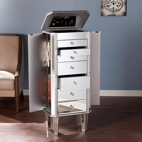المجوهرات المرآة Armoire Silver Glam Glass Finish Mirror in Kuwait