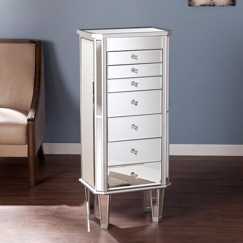 المجوهرات المرآة Armoire Silver Glam Glass Finish Mirror in Kuwait