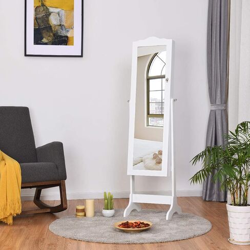 منظم Giantex Jewelry Armoire مع مرآة كاملة الطول ، 14 LEDS خزانة مجوهرات دائمة مع درجتين ، 4 زوايا قابلة للتعديل ، خزانة مربع تخزين المجوهرات القابلة للقفل (بني) in Saudi Arabia