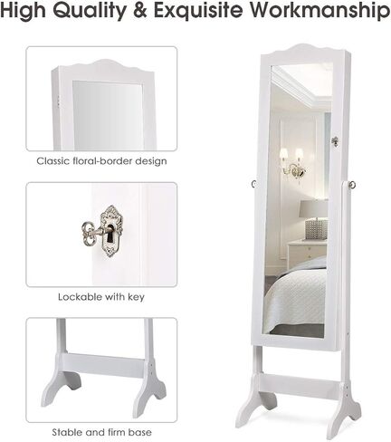 منظم Giantex Jewelry Armoire مع مرآة كاملة الطول ، 14 LEDS خزانة مجوهرات دائمة مع درجتين ، 4 زوايا قابلة للتعديل ، خزانة مربع تخزين المجوهرات القابلة للقفل (بني) in Saudi Arabia