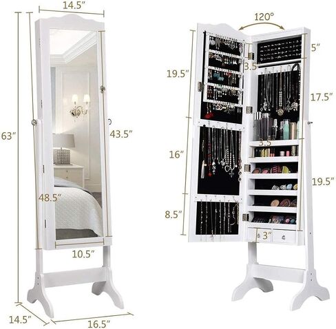 منظم Giantex Jewelry Armoire مع مرآة كاملة الطول ، 14 LEDS خزانة مجوهرات دائمة مع درجتين ، 4 زوايا قابلة للتعديل ، خزانة مربع تخزين المجوهرات القابلة للقفل (بني) in Saudi Arabia
