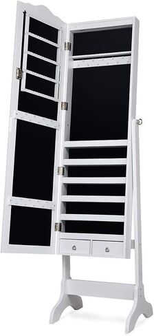 منظم Giantex Jewelry Armoire مع مرآة كاملة الطول ، 14 LEDS خزانة مجوهرات دائمة مع درجتين ، 4 زوايا قابلة للتعديل ، خزانة مربع تخزين المجوهرات القابلة للقفل (بني) in Saudi Arabia