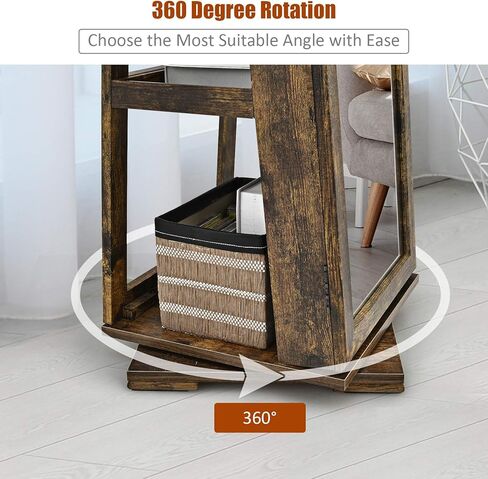 Charmaid 360 ° دوار المجوهرات مع مرآة عالية الطول عالية ، منظم خزانة مجوهرات قابلة للقفل مع سعة تخزين كبيرة ، مرآة المكياج الداخلية ، أرفف التخزين الخلفية (الجوز) in Kuwait