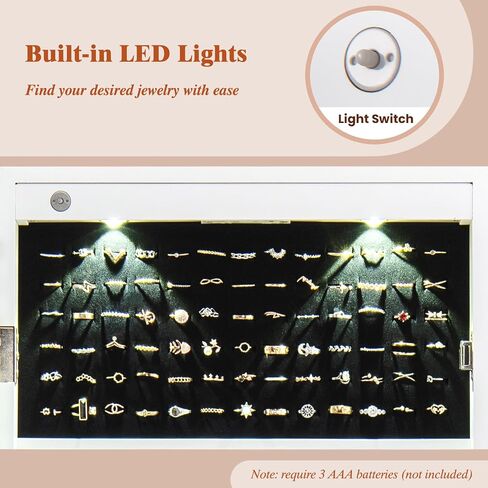 Giantex Wall Door Mounted Jewelry Armoire Cabinet with 47.5" H Full Length Mirror, 2 LEDs Lockable Jewelry Organizer Box with Bracelet Rod, 2 Drawers, Large Storage Capacity (Black) in Saudi Arabia