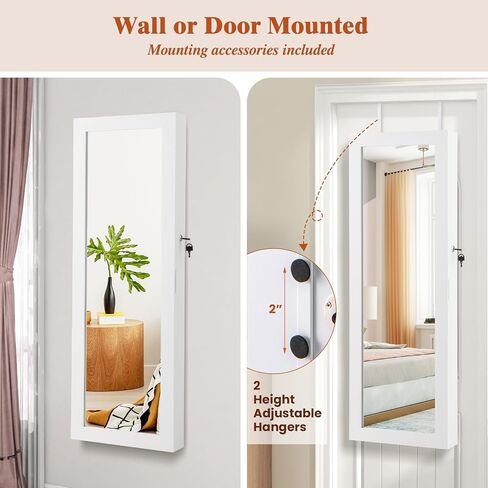 Giantex Wall Door Mounted Jewelry Armoire Cabinet with 47.5" H Full Length Mirror, 2 LEDs Lockable Jewelry Organizer Box with Bracelet Rod, 2 Drawers, Large Storage Capacity (Black) in Saudi Arabia