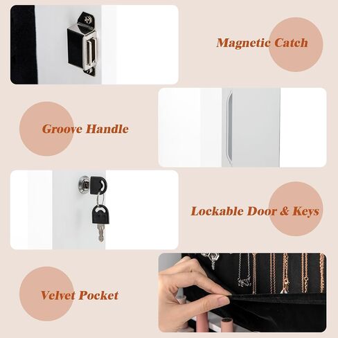 Giantex Wall Door Mounted Jewelry Armoire Cabinet with 47.5" H Full Length Mirror, 2 LEDs Lockable Jewelry Organizer Box with Bracelet Rod, 2 Drawers, Large Storage Capacity (Black) in Saudi Arabia