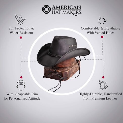American Hat Makers Hollywood Australian Outback Oiled Genuine Leather Western Cowboy Hat, Breathable and Durable in Saudi Arabia