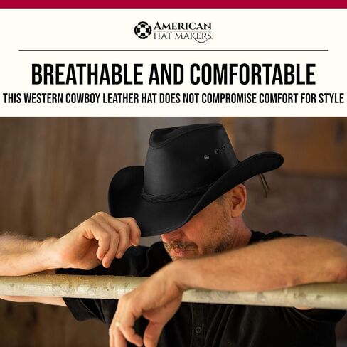 American Hat Makers Hollywood Australian Outback Oiled Genuine Leather Western Cowboy Hat, Breathable and Durable in Saudi Arabia