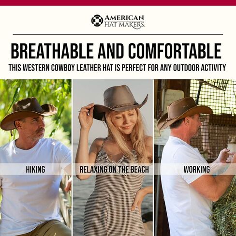 American Hat Makers Hollywood Australian Outback Oiled Genuine Leather Western Cowboy Hat, Breathable and Durable in Saudi Arabia