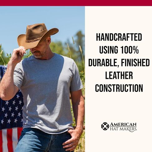 American Hat Makers Hollywood Australian Outback Oiled Genuine Leather Western Cowboy Hat, Breathable and Durable in Saudi Arabia