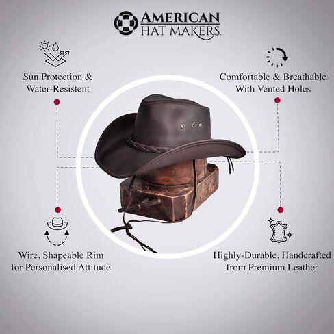 American Hat Makers Hollywood Australian Outback Oiled Genuine Leather Western Cowboy Hat, Breathable and Durable in Saudi Arabia