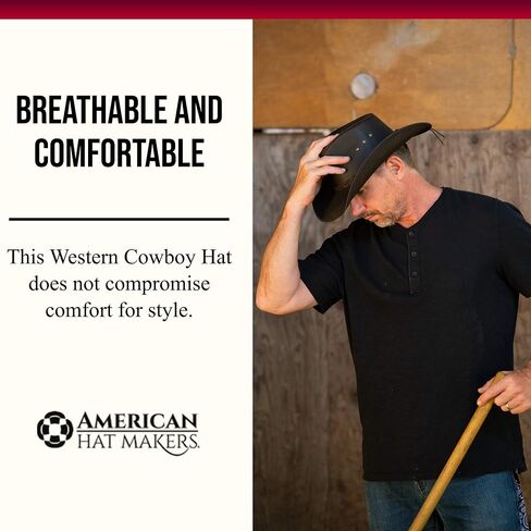 American Hat Makers Hollywood Australian Outback Oiled Genuine Leather Western Cowboy Hat, Breathable and Durable in Saudi Arabia