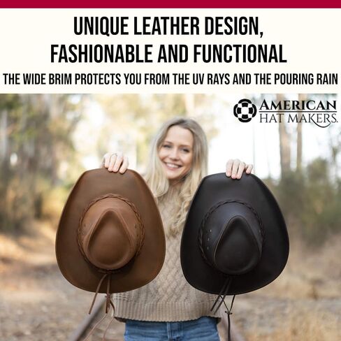 American Hat Makers Hollywood Australian Outback Oiled Genuine Leather Western Cowboy Hat, Breathable and Durable in Saudi Arabia