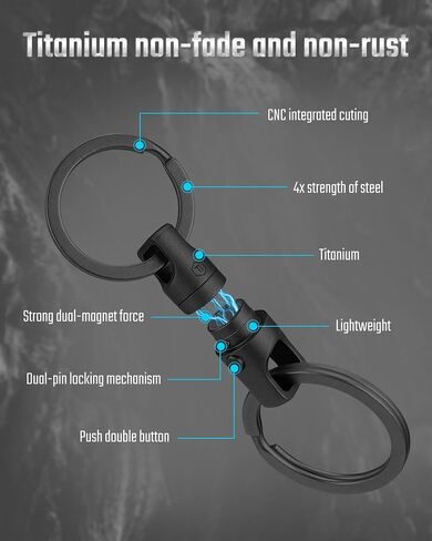 KeyUnity KA45 Titanium Quick Keychain ، سلسلة المفاتيح المغناطيسية لمفاتيح السيارات-360 درجة قابلة للتدوير in Saudi Arabia
