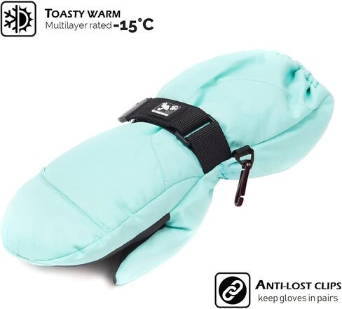 HIGHCAMP Kids Long Cuff Winter Gloves with Stay-on Strap Waterproof Mittens for Toddler Children Snow Ski in Saudi Arabia