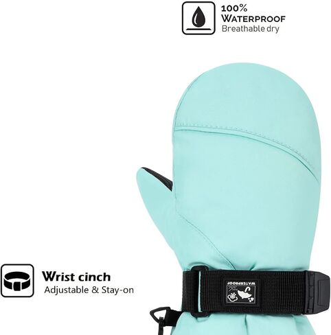HIGHCAMP Kids Long Cuff Winter Gloves with Stay-on Strap Waterproof Mittens for Toddler Children Snow Ski in Saudi Arabia