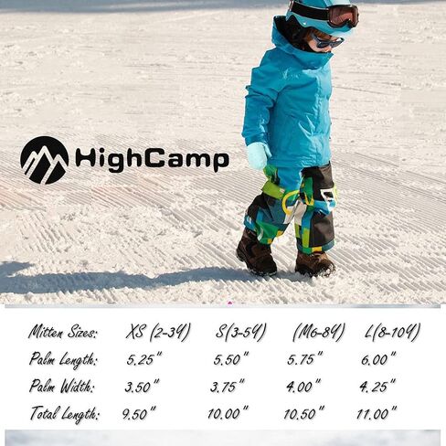 HIGHCAMP Kids Long Cuff Winter Gloves with Stay-on Strap Waterproof Mittens for Toddler Children Snow Ski in Saudi Arabia