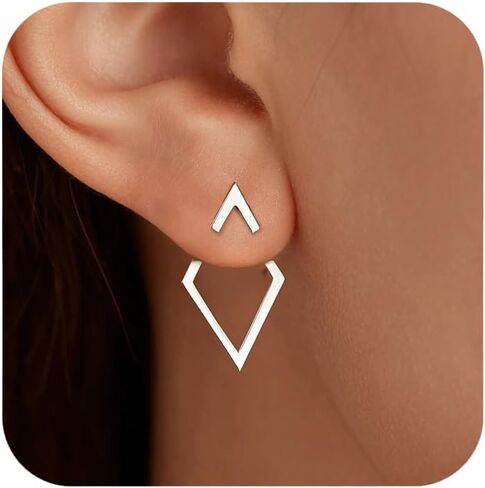 LOVECOM Ear Jacket Earrings 925 Sterling Silver Geometric Stud Earring for Women 14K Gold Plated Minimalist V Jacket Earring Jewellery Birthday Christmas Gifts to Daughter Sister in Saudi Arabia