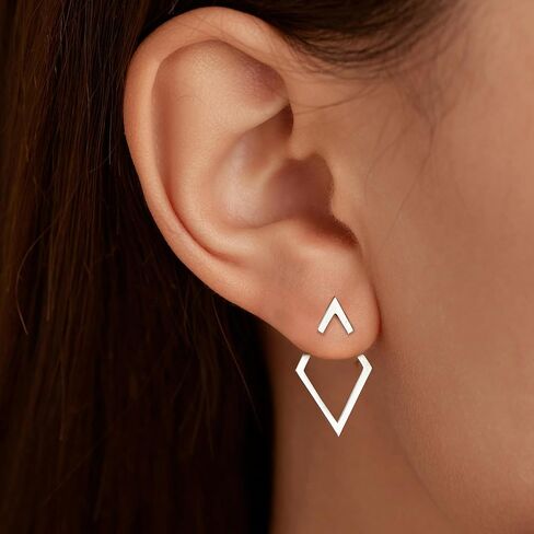 LOVECOM Ear Jacket Earrings 925 Sterling Silver Geometric Stud Earring for Women 14K Gold Plated Minimalist V Jacket Earring Jewellery Birthday Christmas Gifts to Daughter Sister in Saudi Arabia