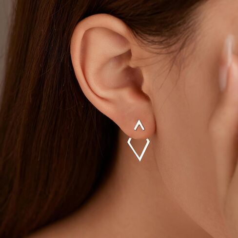 LOVECOM Ear Jacket Earrings 925 Sterling Silver Geometric Stud Earring for Women 14K Gold Plated Minimalist V Jacket Earring Jewellery Birthday Christmas Gifts to Daughter Sister in Saudi Arabia
