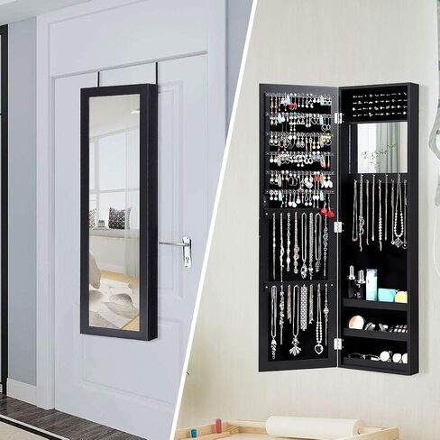 Giantex Jewelry Armoire Cabinet Wall Door Mounted with Full Length Mirror, Jewelry Organizer with Makeup Mirror, Ring Earring Slots, Necklace Hooks, Large Capacity Storage Jewelry Armoire (White) in Saudi Arabia