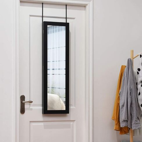 Giantex Jewelry Armoire Cabinet Wall Door Mounted with Full Length Mirror, Jewelry Organizer with Makeup Mirror, Ring Earring Slots, Necklace Hooks, Large Capacity Storage Jewelry Armoire (White) in Saudi Arabia