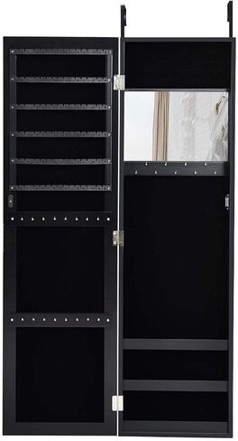 Giantex Jewelry Armoire Cabinet Wall Door Mounted with Full Length Mirror, Jewelry Organizer with Makeup Mirror, Ring Earring Slots, Necklace Hooks, Large Capacity Storage Jewelry Armoire (White) in Saudi Arabia
