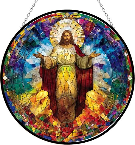 Christ Jesus Stained Glass Cat Sun Catcher, Wall Hanging Colored Decor Room Indoor Window Decor, Halloween, Christmas Hanging Ornament in Saudi Arabia