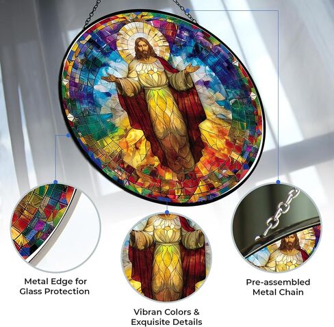 Christ Jesus Stained Glass Cat Sun Catcher, Wall Hanging Colored Decor Room Indoor Window Decor, Halloween, Christmas Hanging Ornament in Saudi Arabia