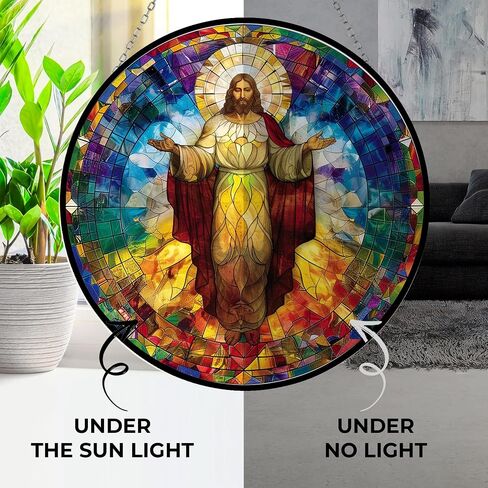 Christ Jesus Stained Glass Cat Sun Catcher, Wall Hanging Colored Decor Room Indoor Window Decor, Halloween, Christmas Hanging Ornament in Saudi Arabia