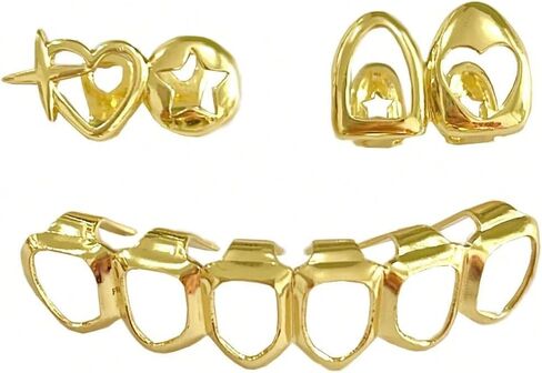3PC Gold Grillz Set Open Face Hip Hop Teeth Jewelry Gold Plated Dental Caps for Top Bottom Removable Grills for Men Women in Saudi Arabia