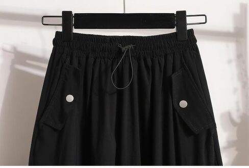 ebossy Women's Vintage Cotton Drawstring Elastic Waist Multi-Pockets Utility Pencil Long Cargo Skirts in Saudi Arabia
