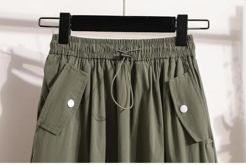ebossy Women's Vintage Cotton Drawstring Elastic Waist Multi-Pockets Utility Pencil Long Cargo Skirts in Saudi Arabia