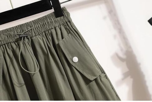 ebossy Women's Vintage Cotton Drawstring Elastic Waist Multi-Pockets Utility Pencil Long Cargo Skirts in Saudi Arabia