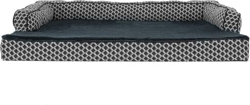Furhaven Memory Foam Dog Bed for Large/Medium Dogs w/ Removable Bolsters & Washable Cover, For Dogs Up to 55 lbs - Plush & Woven Decor Comfy Couch Sofa - Diamond Gray, Large in Saudi Arabia