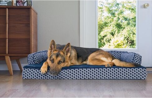Furhaven Memory Foam Dog Bed for Large/Medium Dogs w/ Removable Bolsters & Washable Cover, For Dogs Up to 55 lbs - Plush & Woven Decor Comfy Couch Sofa - Diamond Gray, Large in Saudi Arabia