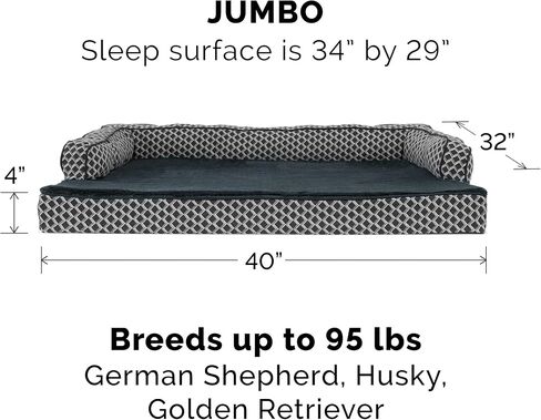 Furhaven Memory Foam Dog Bed for Large/Medium Dogs w/ Removable Bolsters & Washable Cover, For Dogs Up to 55 lbs - Plush & Woven Decor Comfy Couch Sofa - Diamond Gray, Large in Saudi Arabia